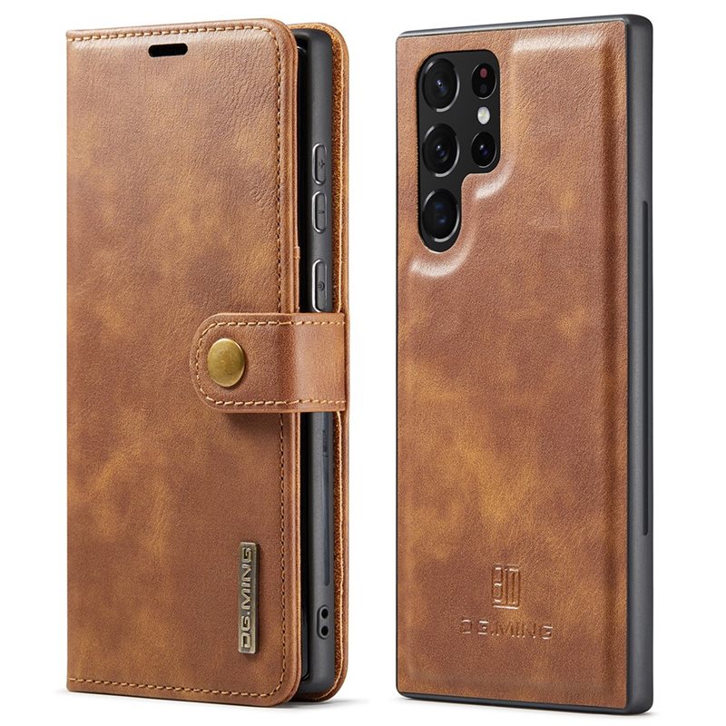 DG.MING Samsung Galaxy S22 Ultra Lommeboketui med avtakbart deksel, Cognac