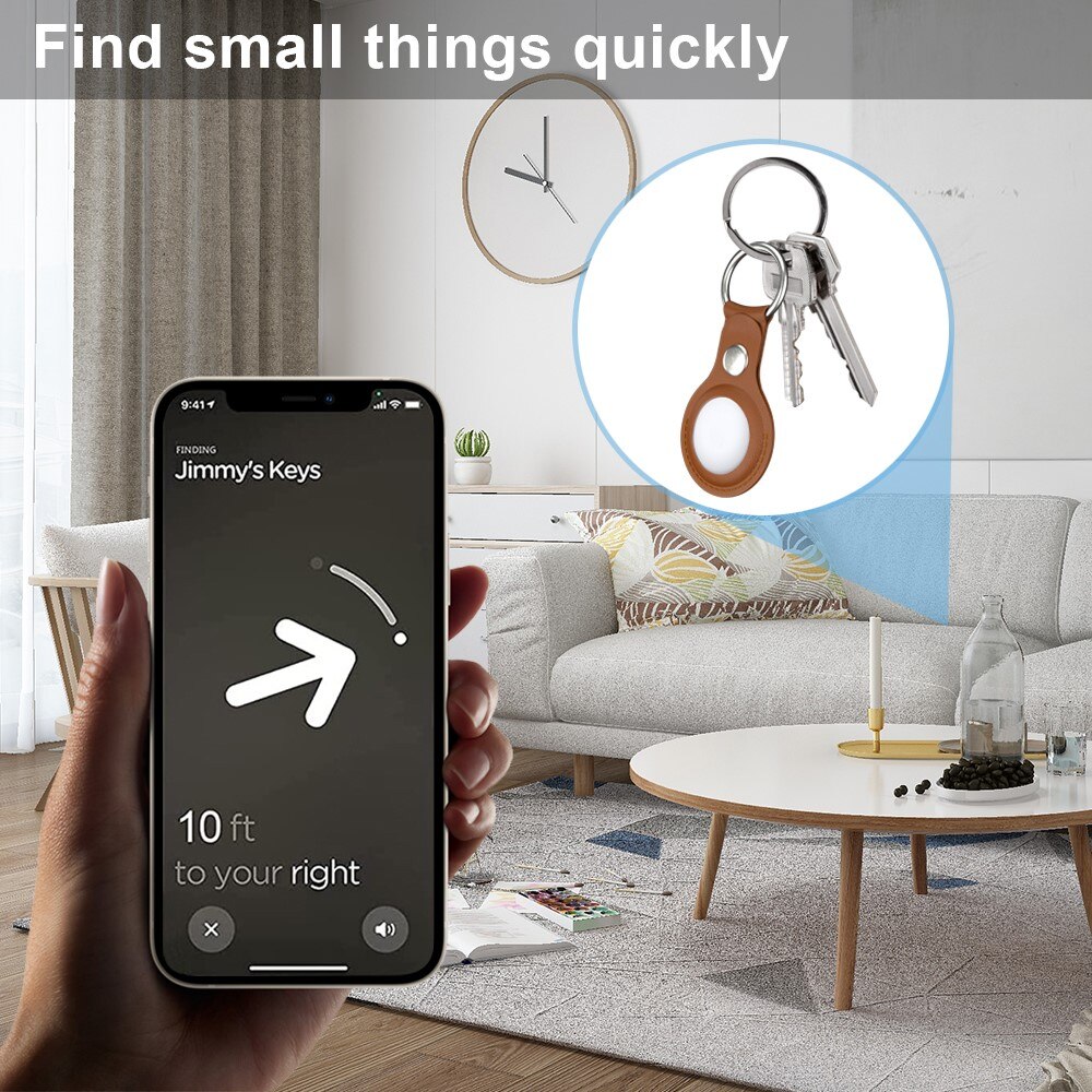 Apple AirTag Skinndeksel med nøkkelring, Brun