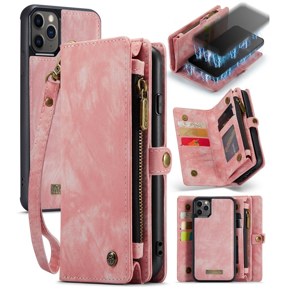 iPhone 11 Pro Romslig lommeboketui med mange kortlommer, Rosa