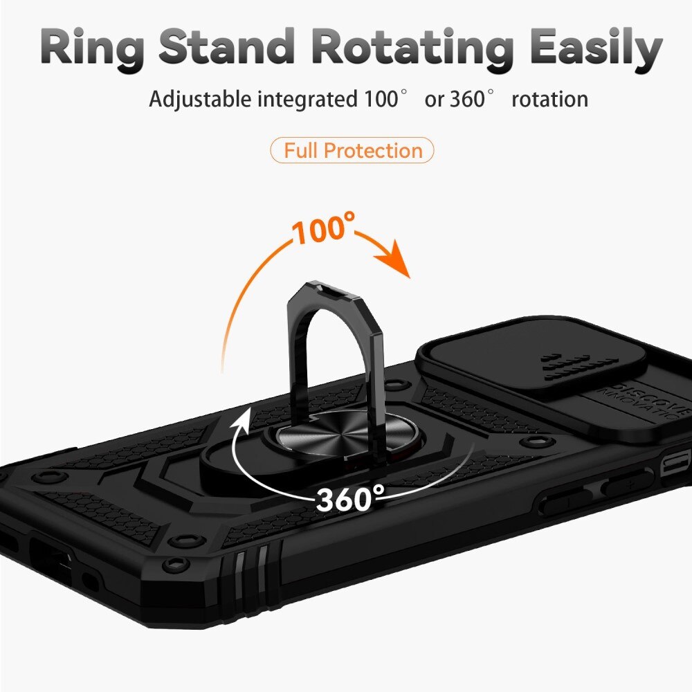 iPhone 12/iPhone 12 Pro Deksel med kameralinsebeskyttelse og finger-ring, Svart