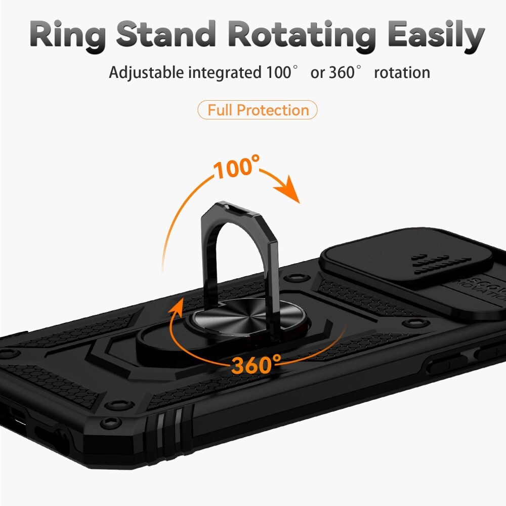 iPhone SE 2022 Deksel med kameralinsebeskyttelse og finger-ring, Svart