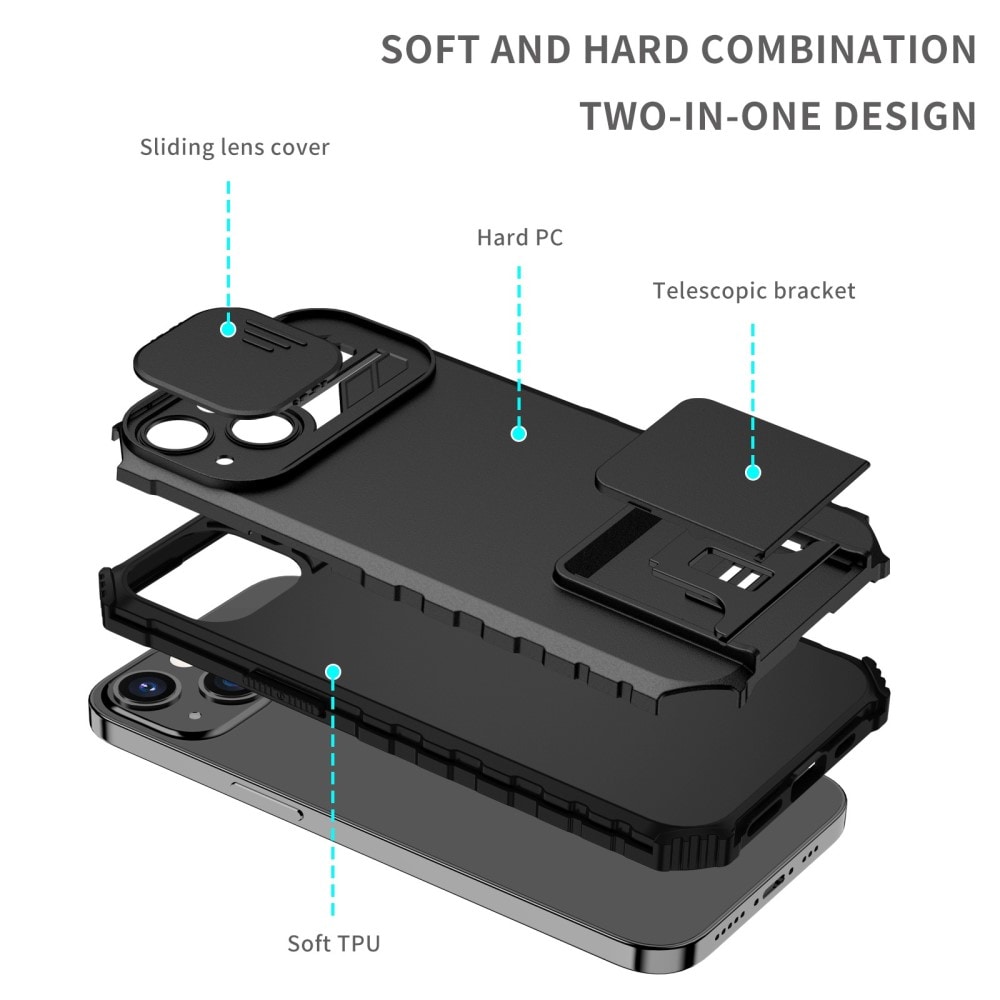 iPhone 13 Pro Deksel med kickstand & kameralinsebeskyttelse, Svart