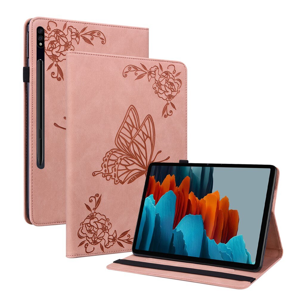 Samsung Galaxy Tab S7 Fint etui med sommerfugler, Rosa