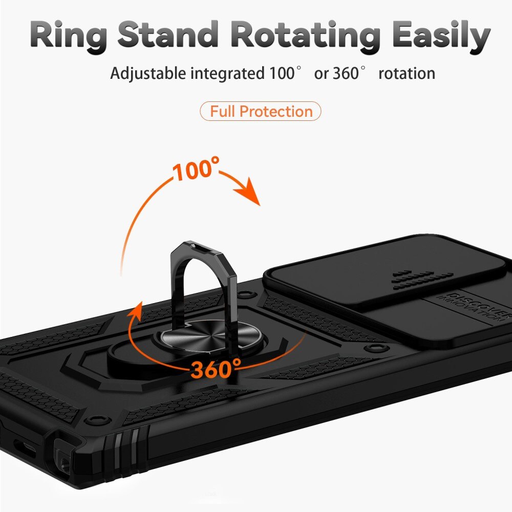 Samsung Galaxy S22 Ultra Deksel med kameralinsebeskyttelse og finger-ring, Svart