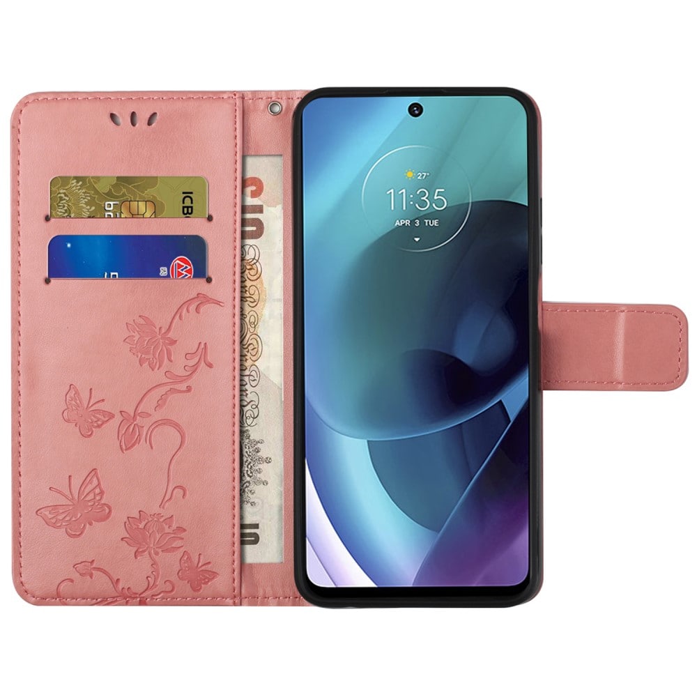 Motorola Moto G51 Mobiletui med sommerfugler, Rosa