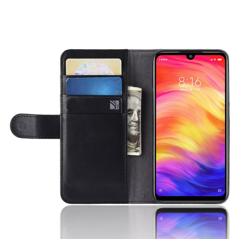 Xiaomi Redmi Note 7 Lommeboketui i ekte skinn, Svart