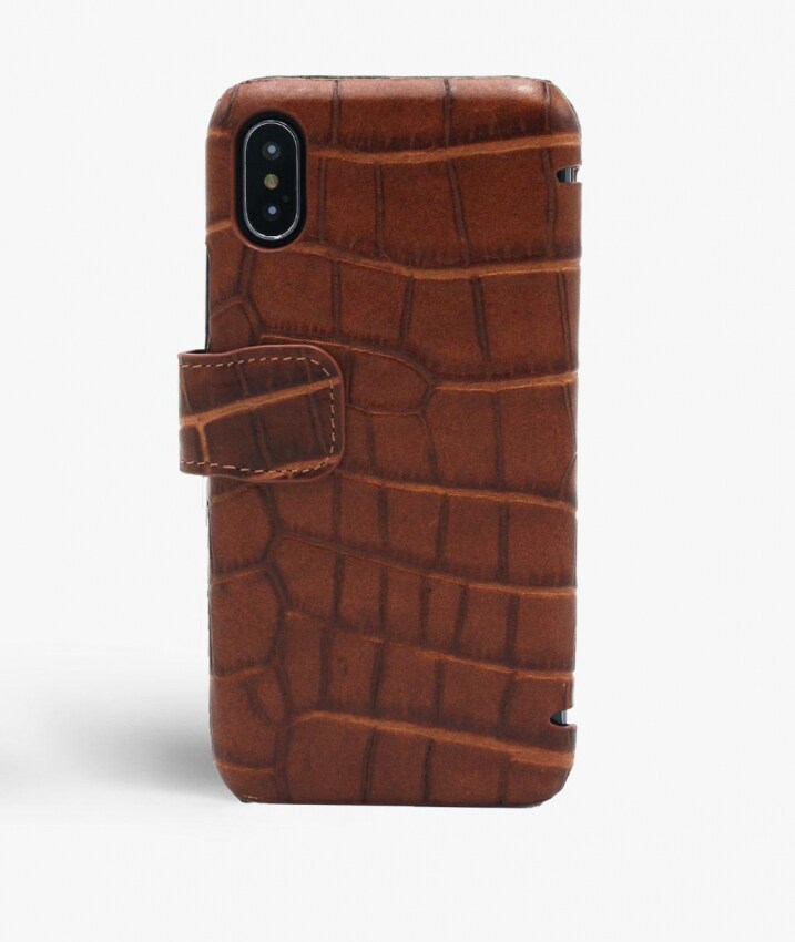 iPhone X/XS Lommebokdeksel Lizard Cognac