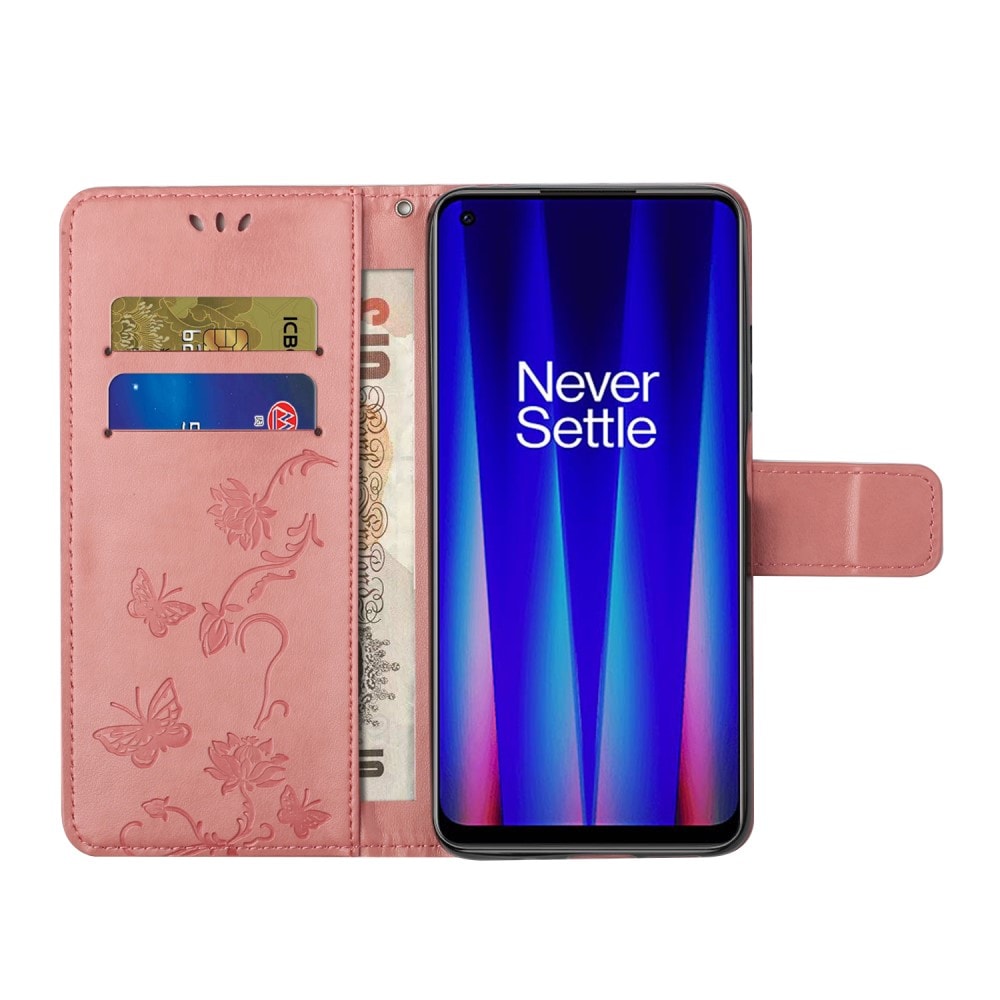  OnePlus Nord CE 5G Mobiletui med sommerfugler, Rosa