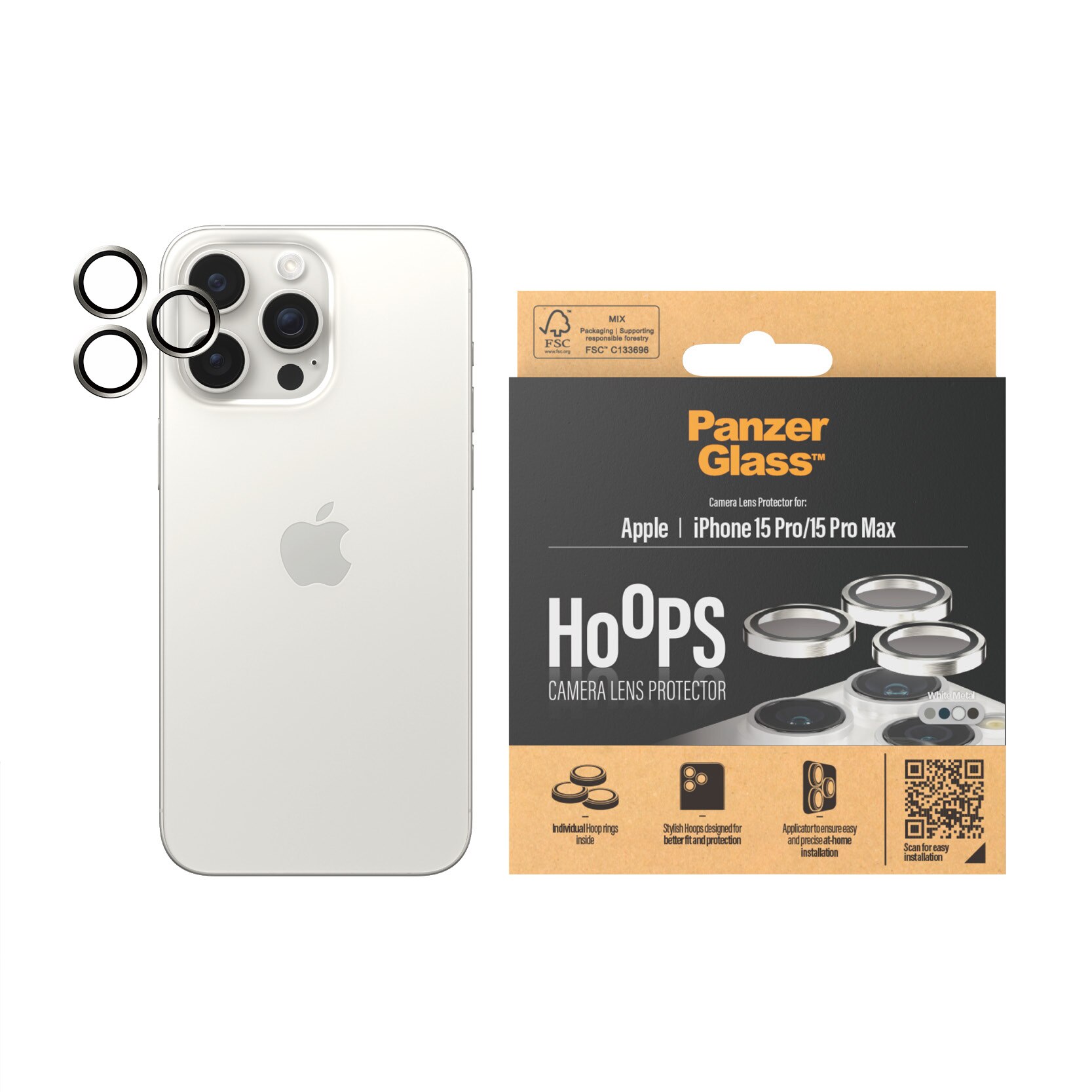 iPhone 15 Pro Hoops linsebeskyttelse med aluminiumsramme, Sølv