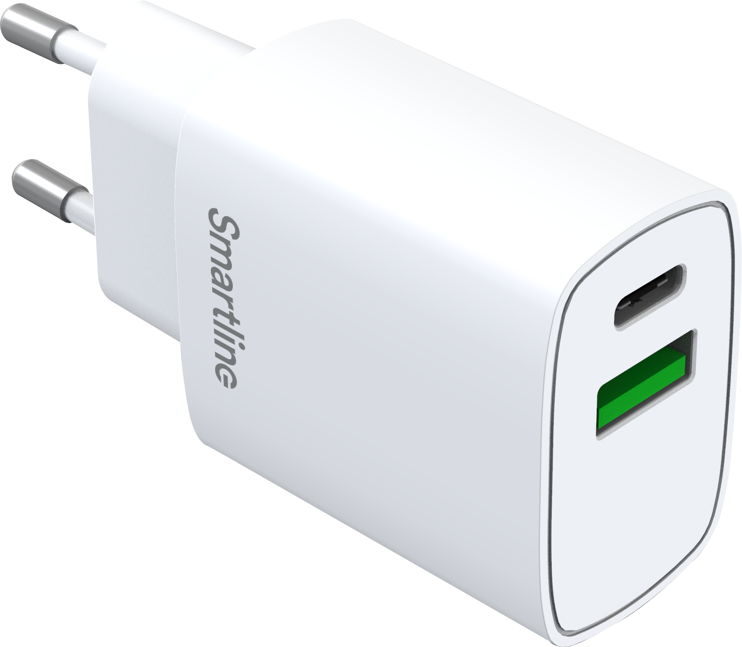 Vegglader med USB-C + USB-A PD 20W, Hvit