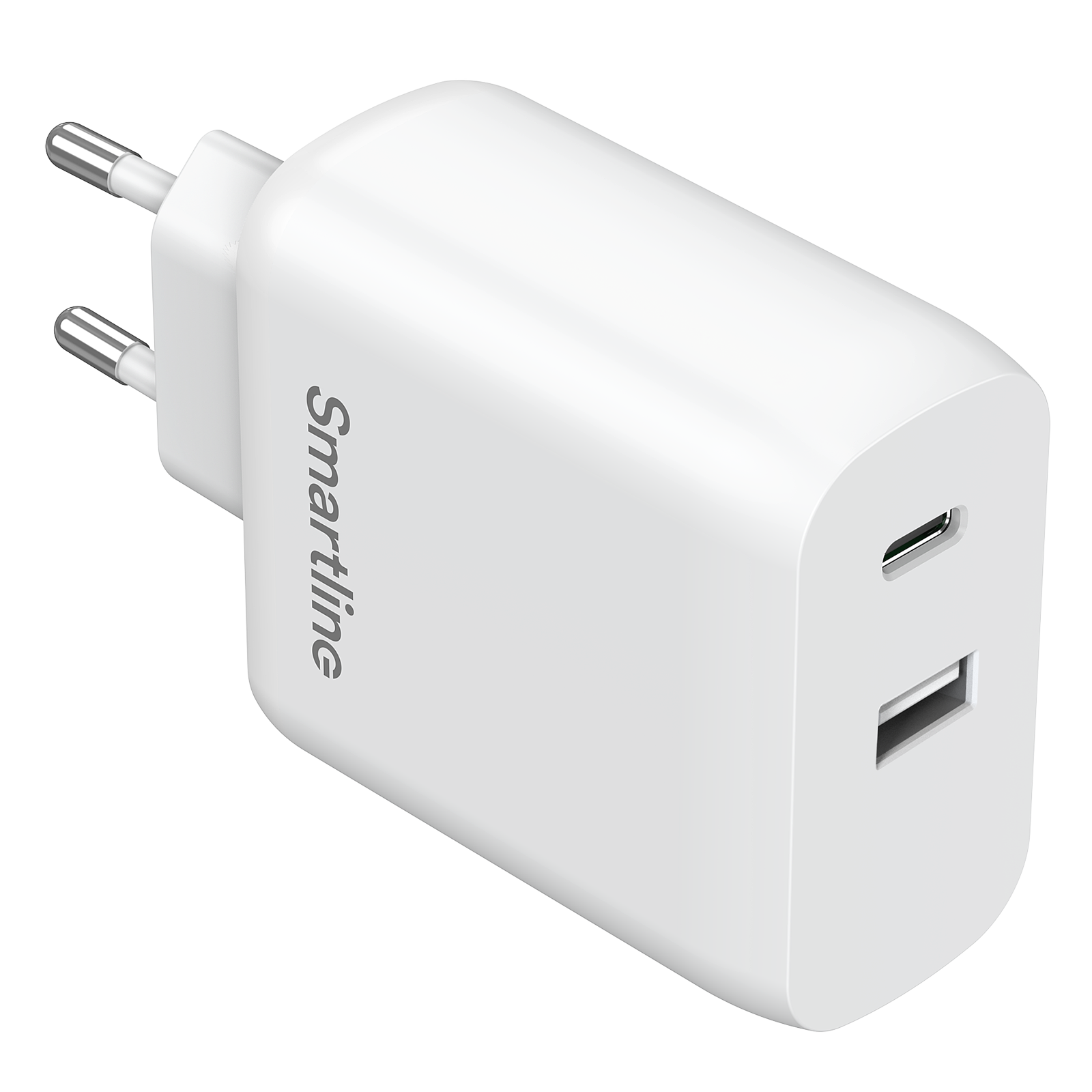 Vegglader Dobbel Port USB-C & USB-A 65W PD, Hvit