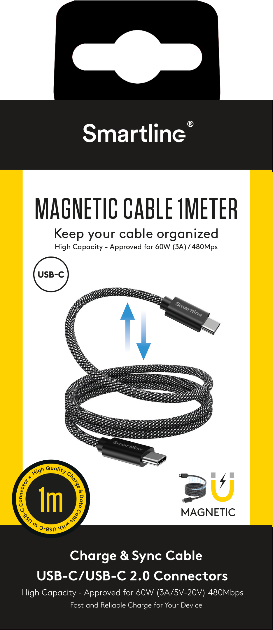 Magnetisk USB-C ladekabel 1m, Svart