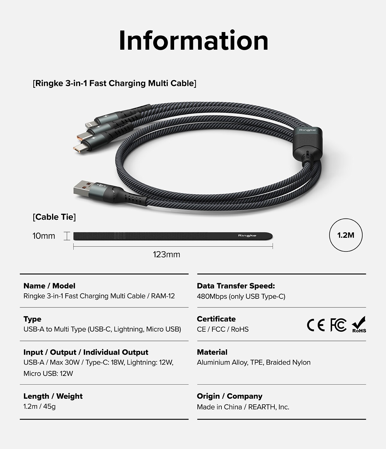 3-i-1 Multi Hurtiglading kabel, Svart