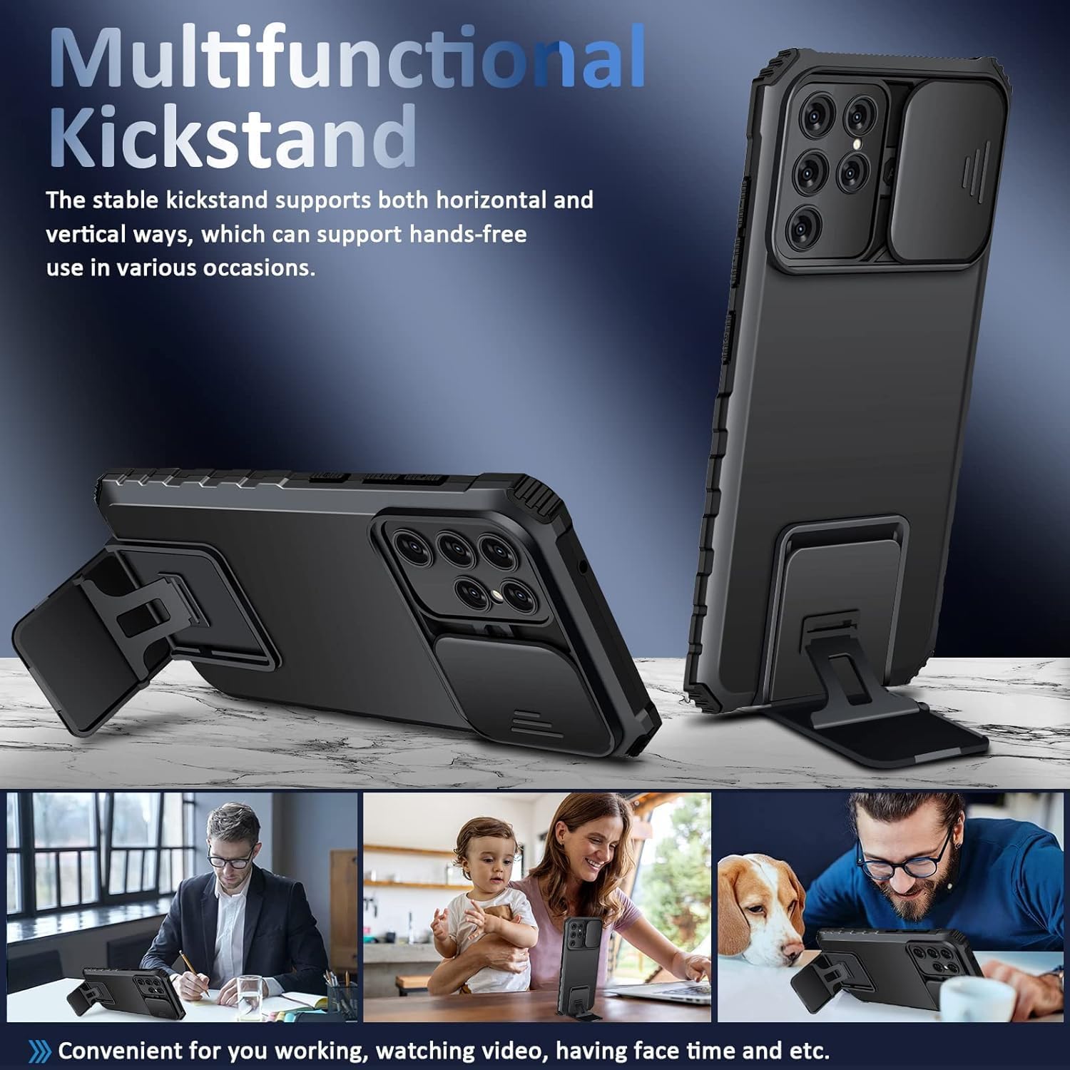 Samsung Galaxy S25 Ultra Deksel med kickstand & kameralinsebeskyttelse, Svart