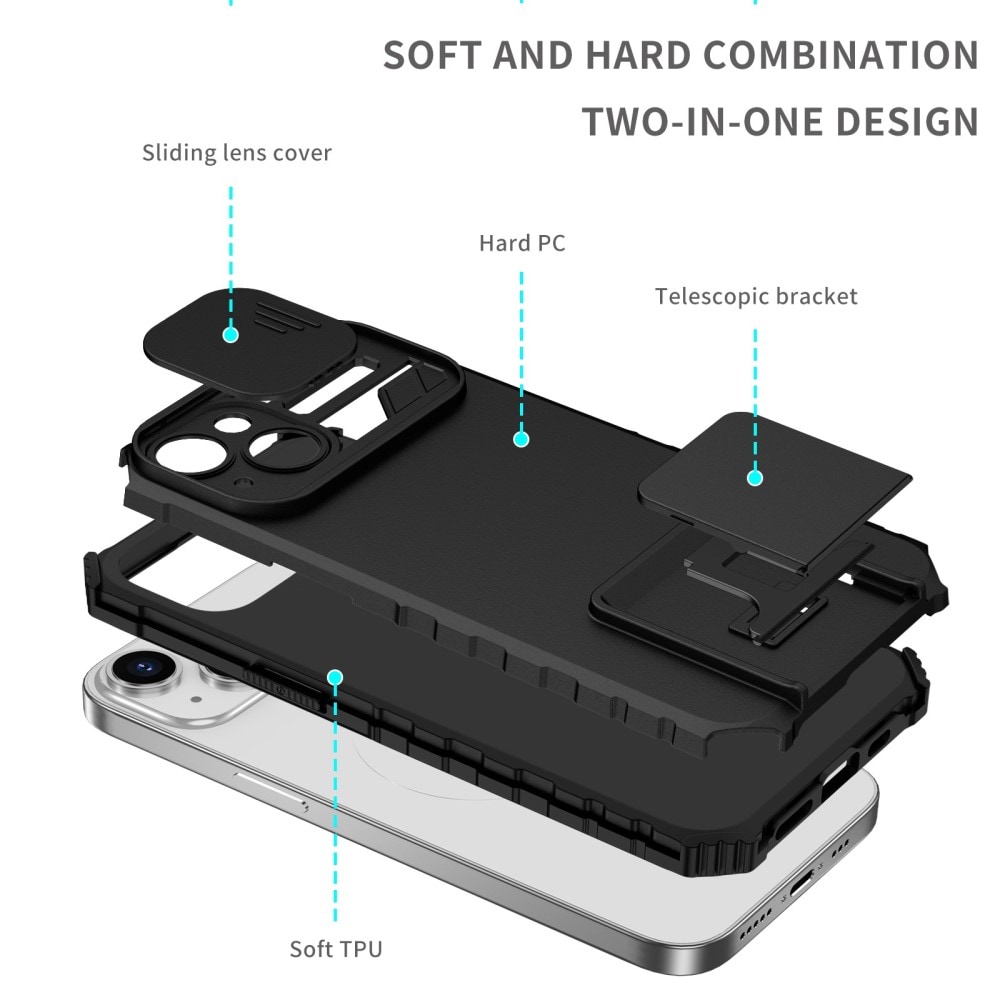 Apple iPhone 14 Deksel med kickstand & kameralinsebeskyttelse, Svart