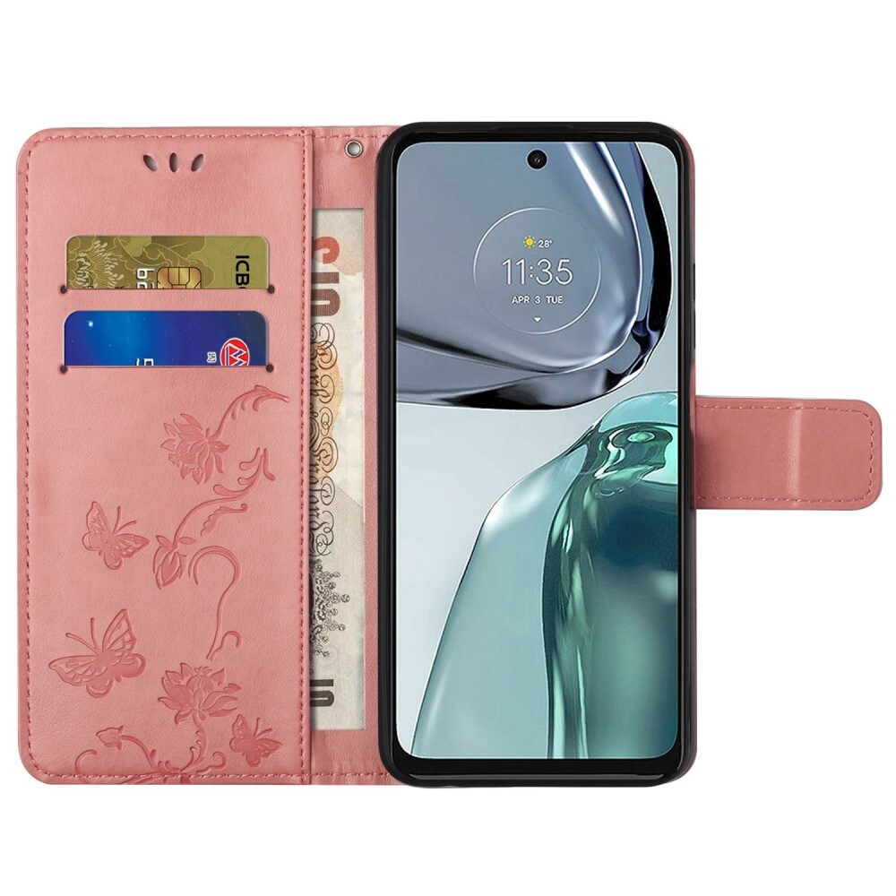 Motorola Moto G62 Mobiletui med sommerfugler, Rosa