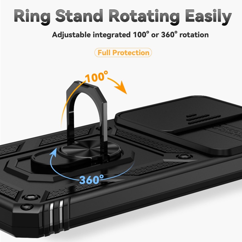 Samsung Galaxy S24 FE Deksel med kameralinsebeskyttelse og finger-ring, Svart