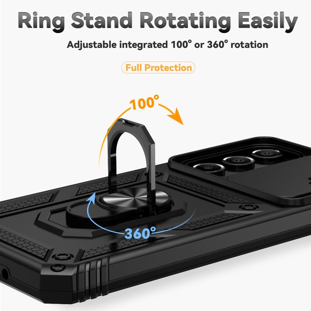 Samsung Galaxy A16 Deksel med kameralinsebeskyttelse og finger-ring, Svart