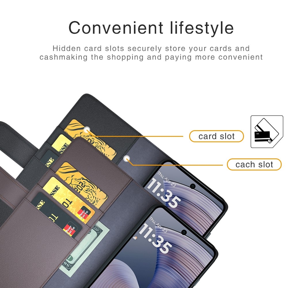 Motorola Moto G55 Lommeboketui i ekte skinn, Svart