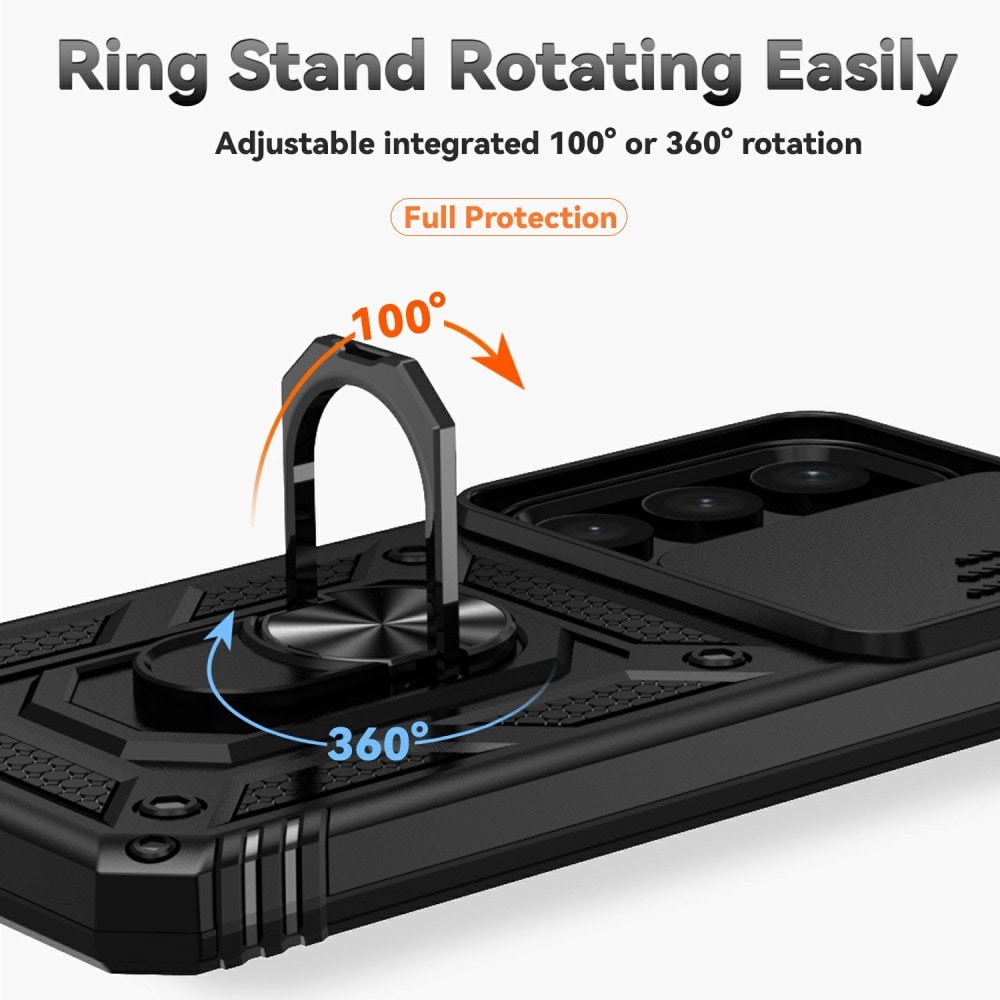 Samsung Galaxy S25 Deksel med kameralinsebeskyttelse og finger-ring, Svart