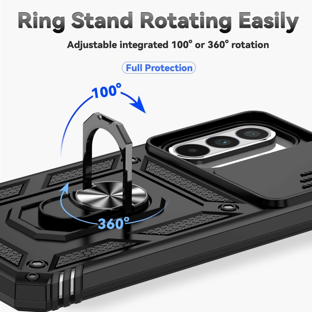 Samsung Galaxy A36 Deksel med kameralinsebeskyttelse og finger-ring, Svart