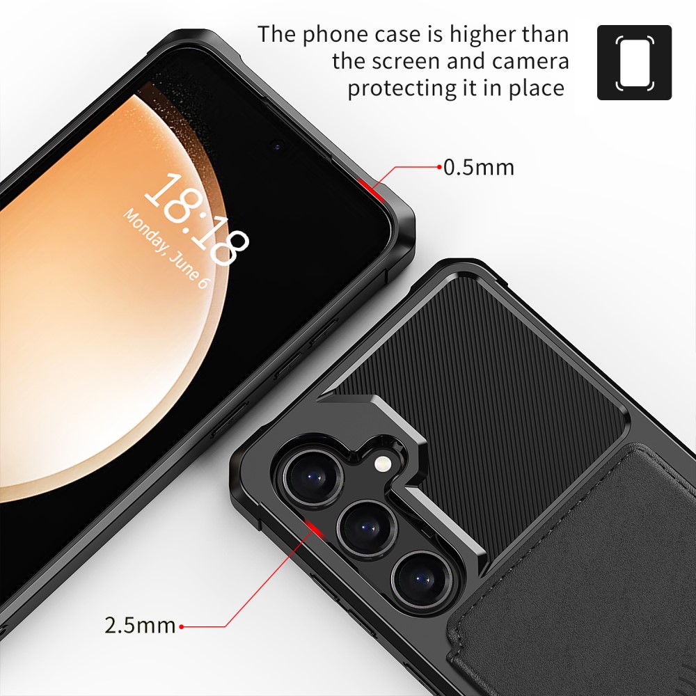 Samsung Galaxy S25 Støtsikkert deksel med lommebok, Svart