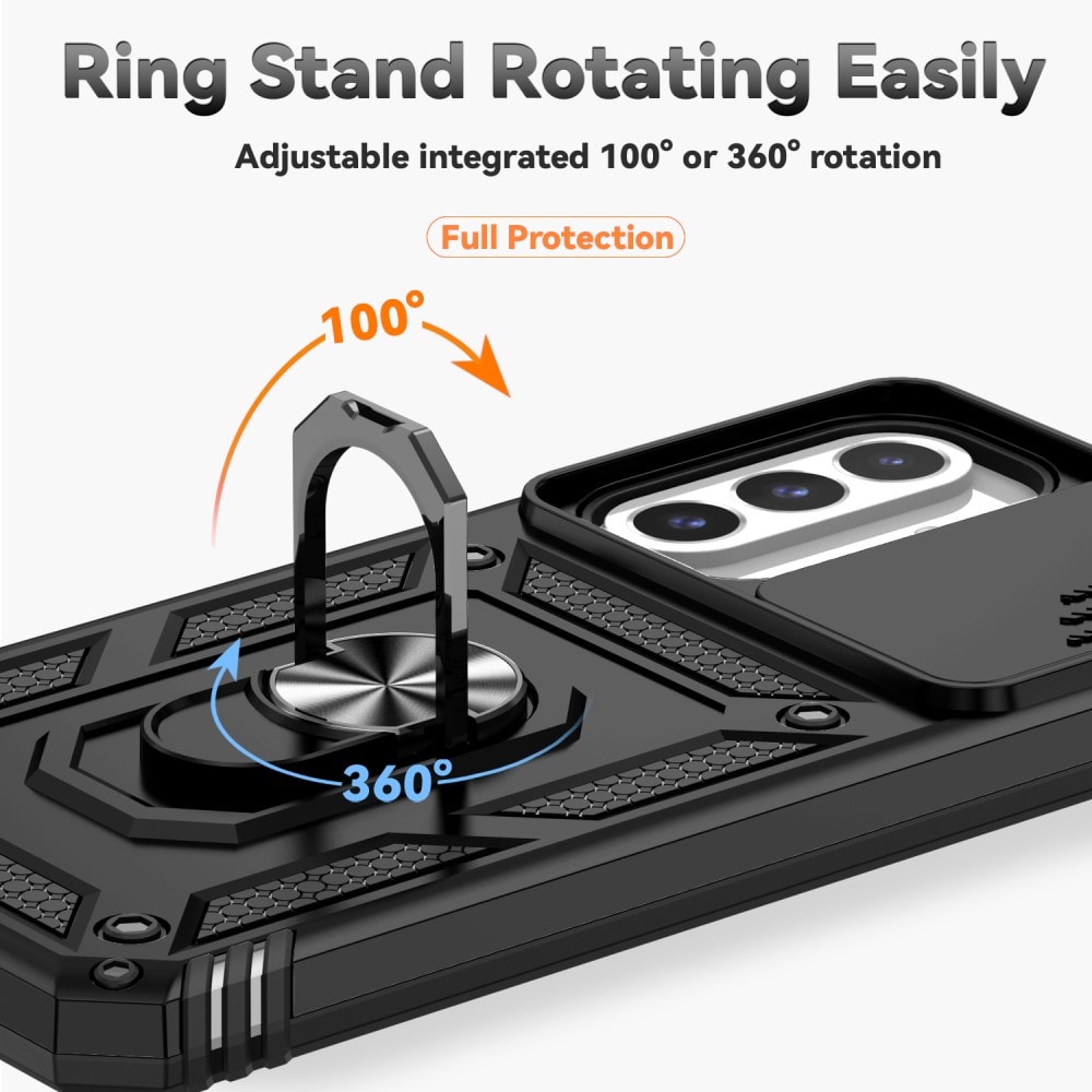 Samsung Galaxy A26 Deksel med kameralinsebeskyttelse og finger-ring, Svart