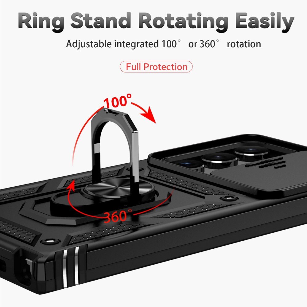 Samsung Galaxy S23 Ultra Deksel med kameralinsebeskyttelse og finger-ring, Svart