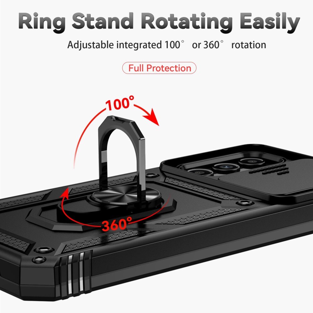 Samsung Galaxy A14 Deksel med kameralinsebeskyttelse og finger-ring, Svart