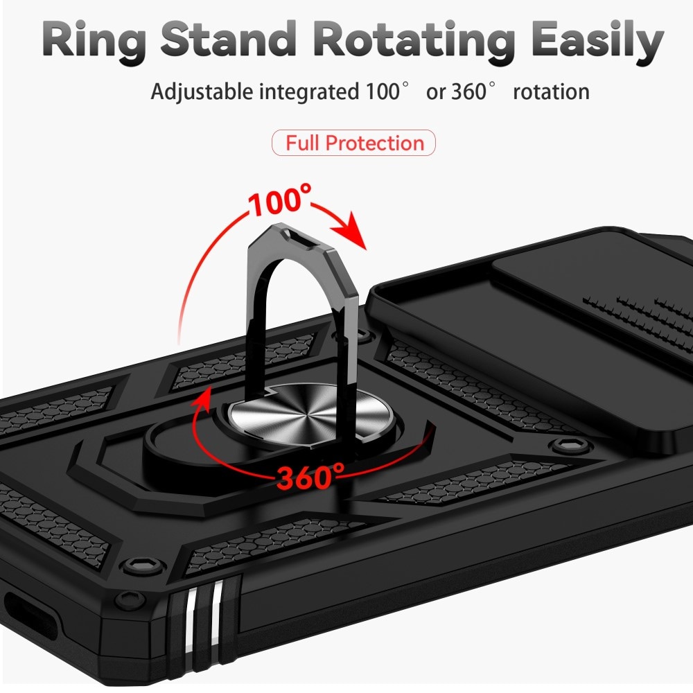 Google Pixel 7 Pro Deksel med kameralinsebeskyttelse og finger-ring, Svart