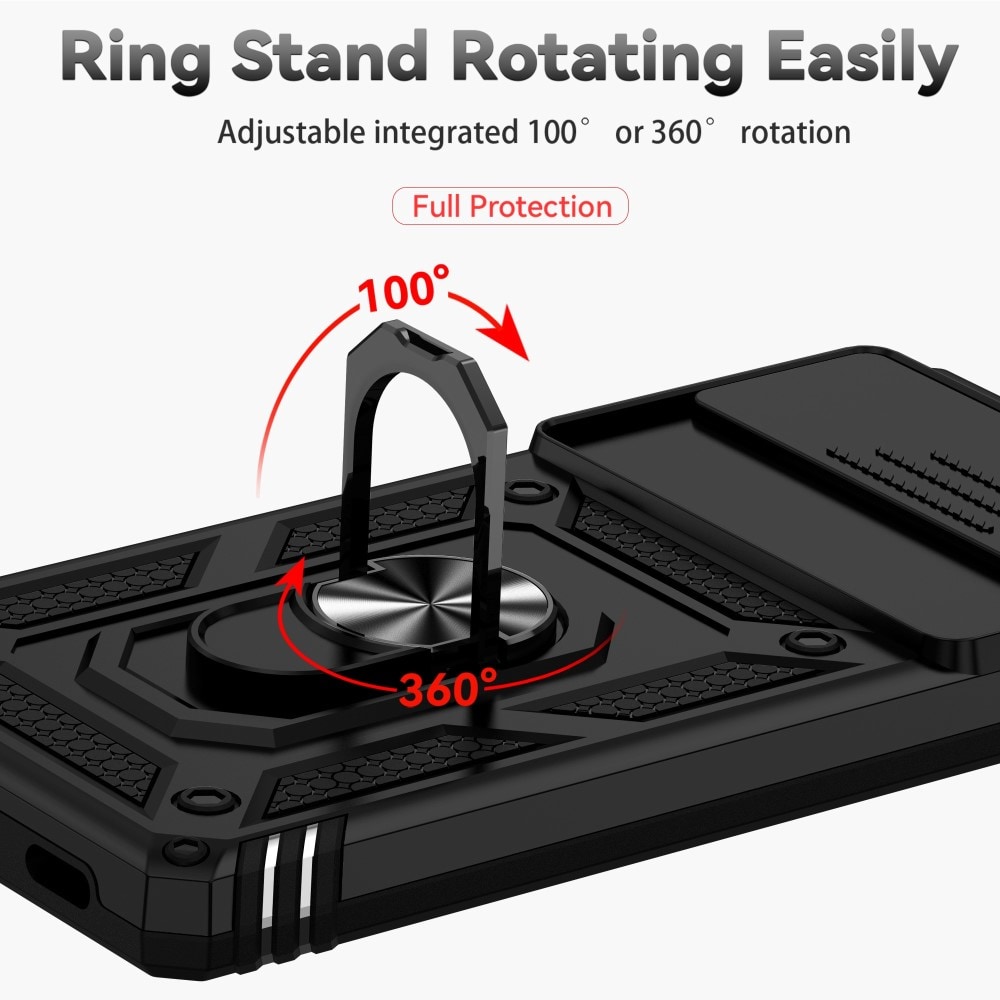 Google Pixel 6a Deksel med kameralinsebeskyttelse og finger-ring, Svart