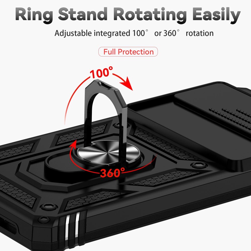 Google Pixel 7a Deksel med kameralinsebeskyttelse og finger-ring, Svart