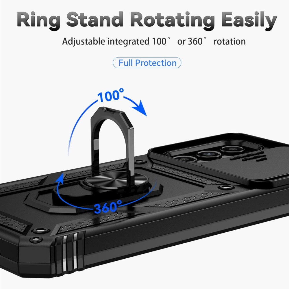 Samsung Galaxy A54 Deksel med kameralinsebeskyttelse og finger-ring, Svart