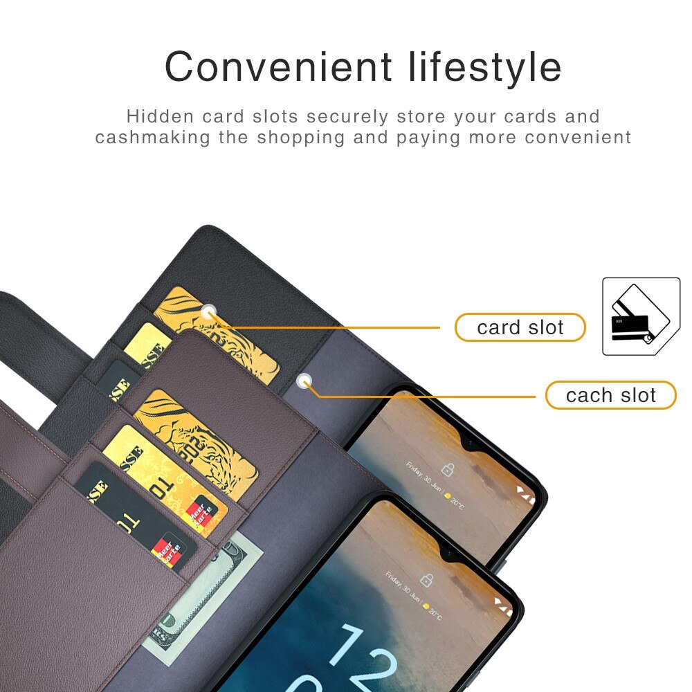  Nokia G22 Lommeboketui i ekte skinn, Svart