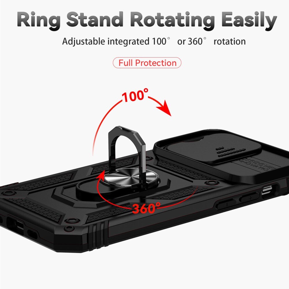 iPhone 15 Pro Max Deksel med kameralinsebeskyttelse og finger-ring, Svart