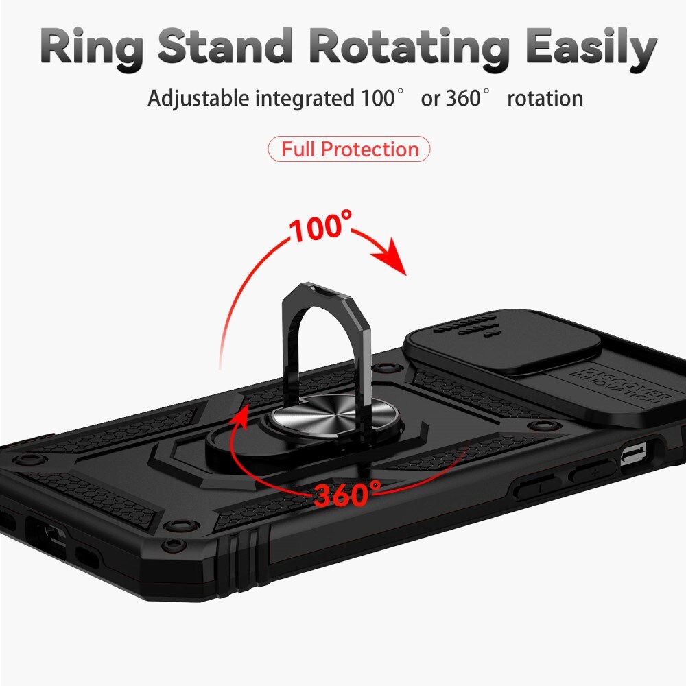 iPhone 15 Plus Deksel med kameralinsebeskyttelse og finger-ring, Svart