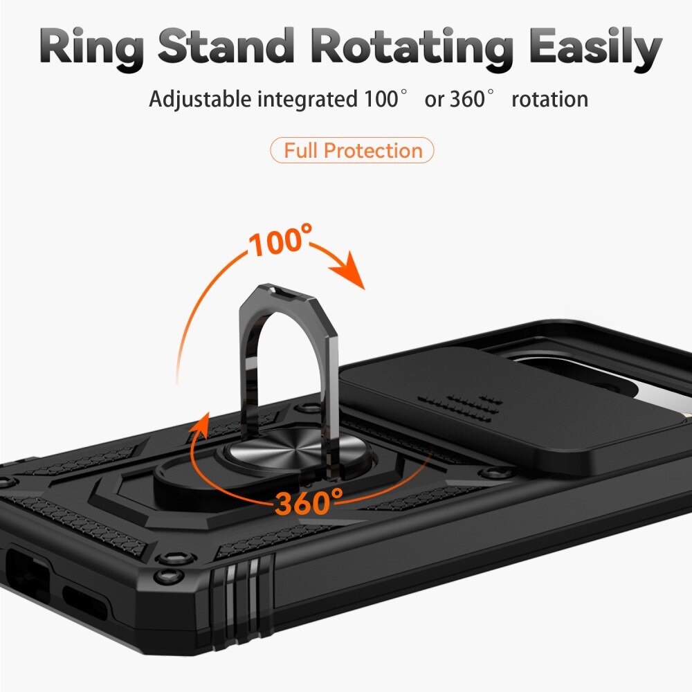 Google Pixel 8 Deksel med kameralinsebeskyttelse og finger-ring, Svart