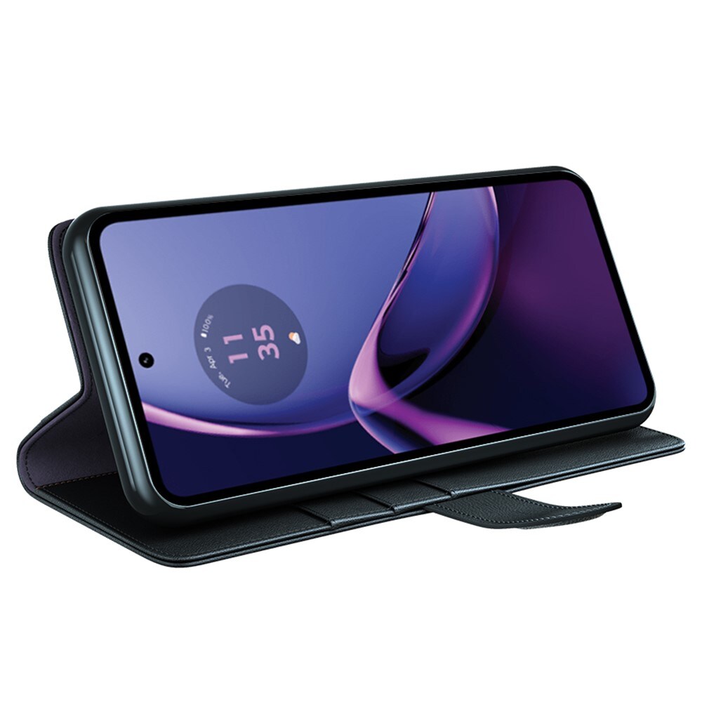 Motorola Moto G84 Lommeboketui i ekte skinn, Svart