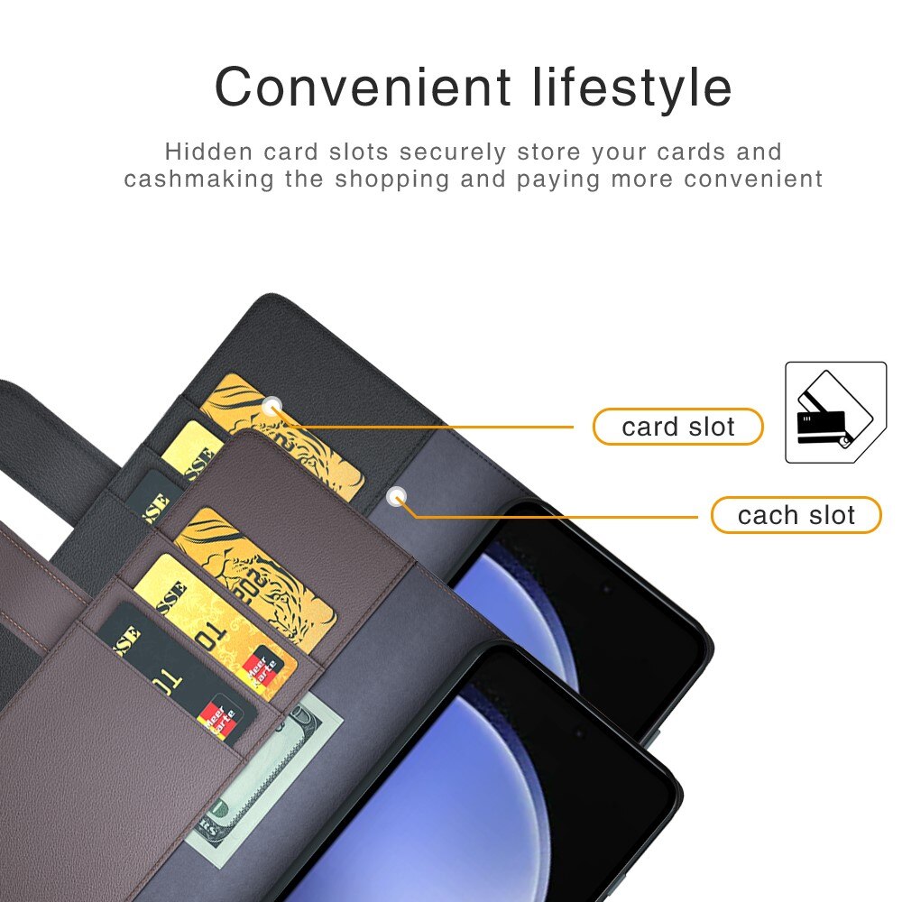 Samsung Galaxy S23 FE Lommeboketui i ekte skinn, Brun