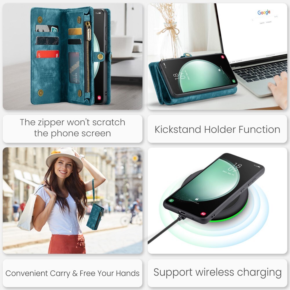Samsung Galaxy S23 FE Romslig lommeboketui med mange kortlommer, Blå