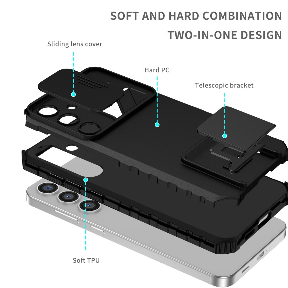 Samsung Galaxy S24 Deksel med kickstand & kameralinsebeskyttelse, Svart