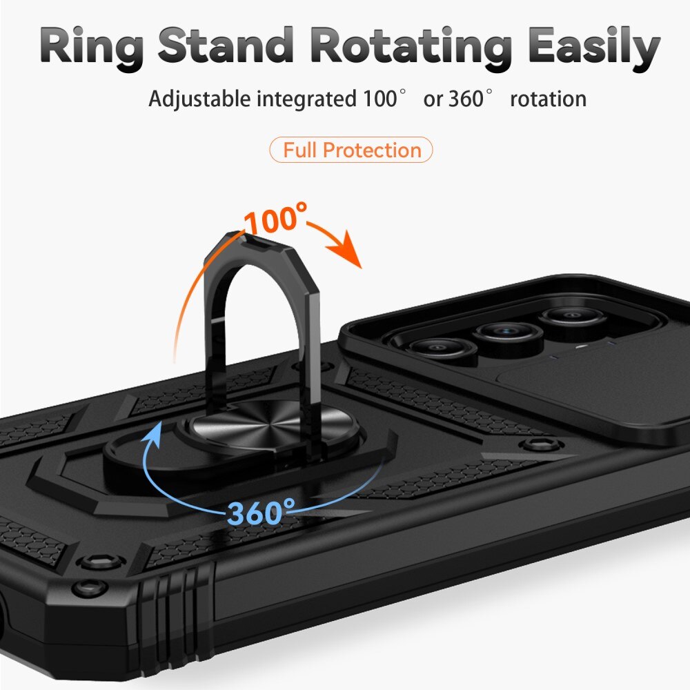 Samsung Galaxy A15 Deksel med kameralinsebeskyttelse og finger-ring, Svart