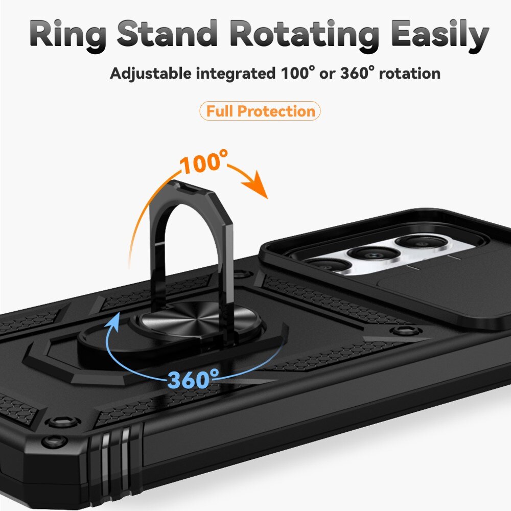 Samsung Galaxy A05s Deksel med kameralinsebeskyttelse og finger-ring, Svart