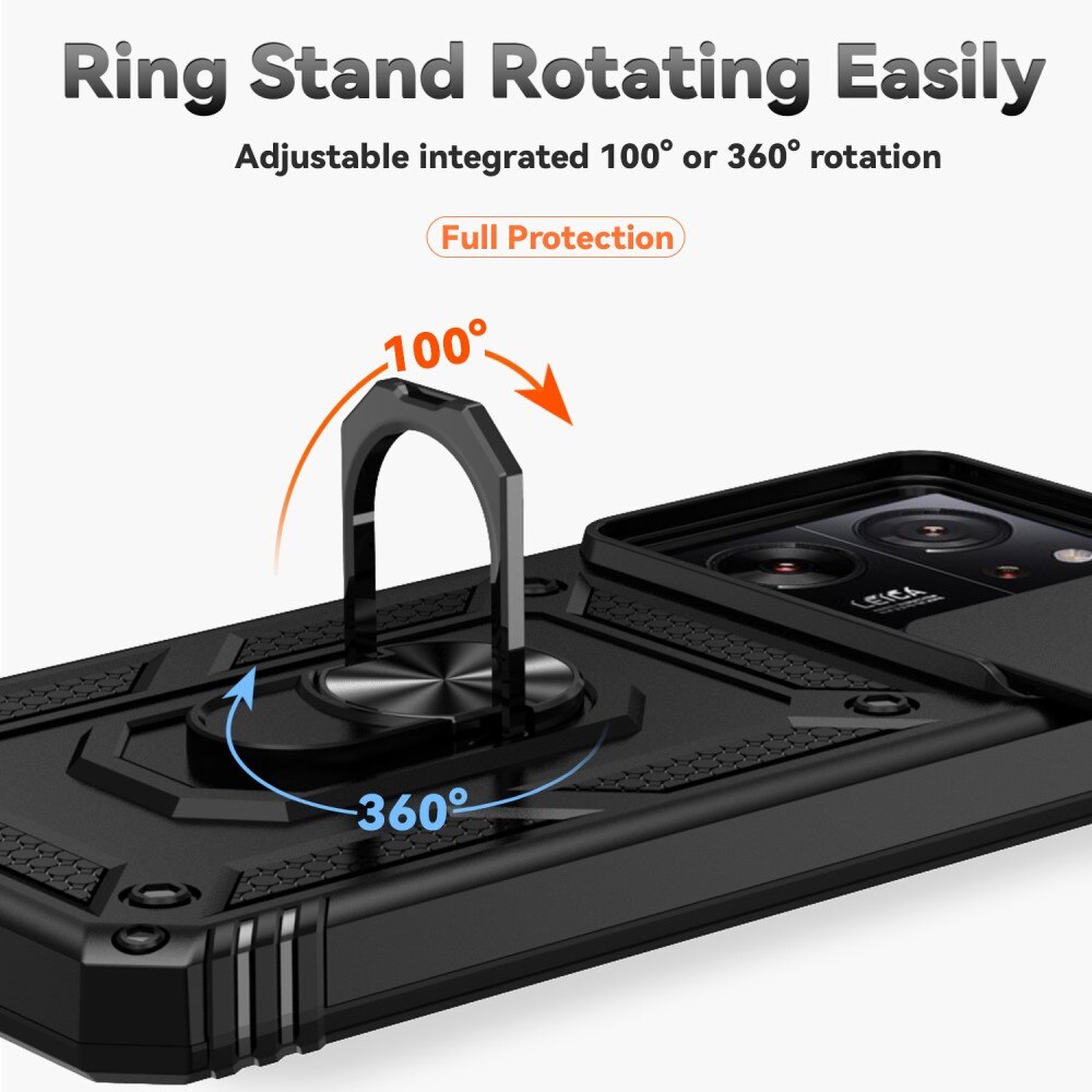 Xiaomi 13T Pro Deksel med kameralinsebeskyttelse og finger-ring, Svart