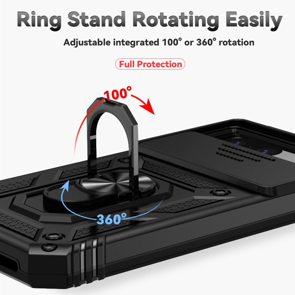 Google Pixel 8a Deksel med kameralinsebeskyttelse og finger-ring, Svart