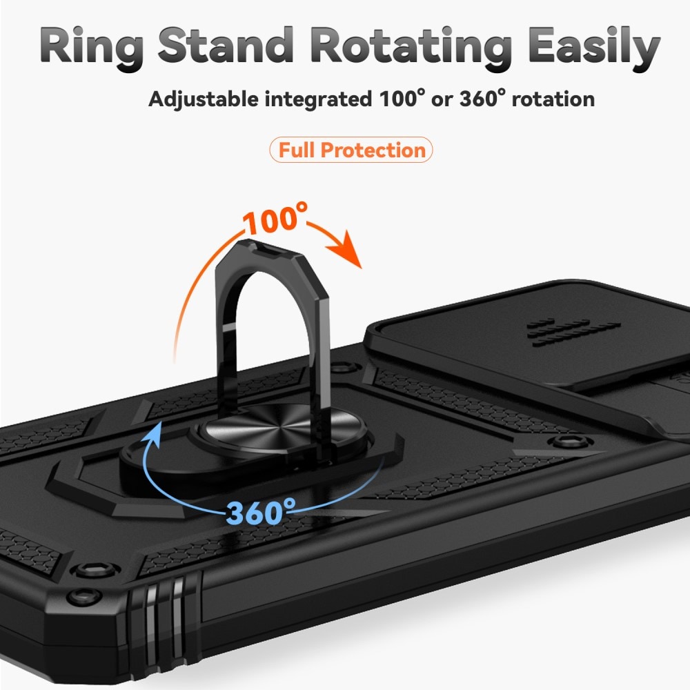 Xiaomi Redmi 13C Deksel med kameralinsebeskyttelse og finger-ring, Svart