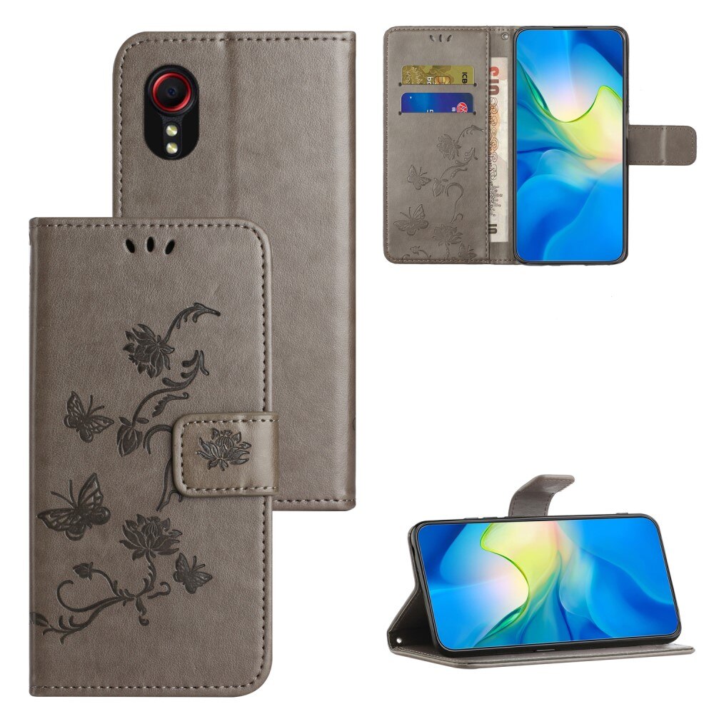 Samsung Galaxy Xcover 7 Mobiletui med sommerfugler, Grå