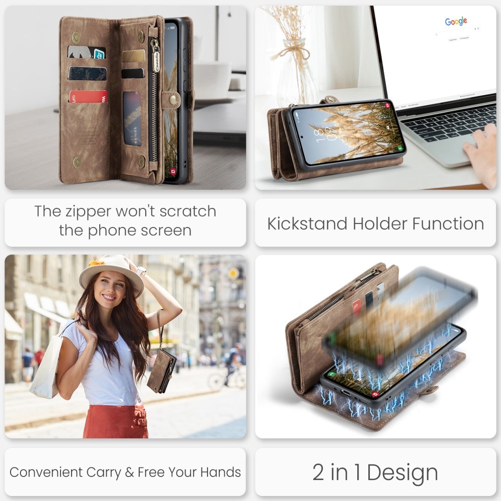 Samsung Galaxy A35 Romslig lommeboketui med mange kortlommer, Brun