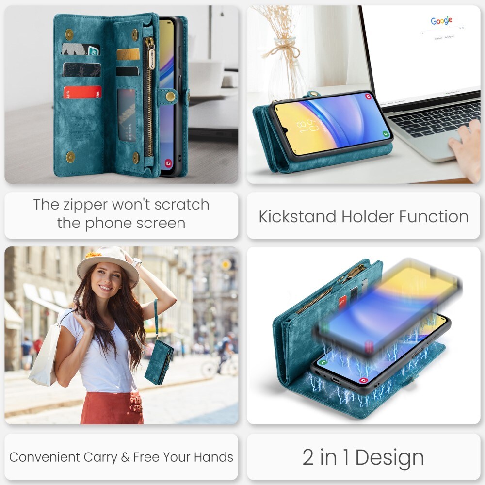 Samsung Galaxy A15 Romslig lommeboketui med mange kortlommer, Blå
