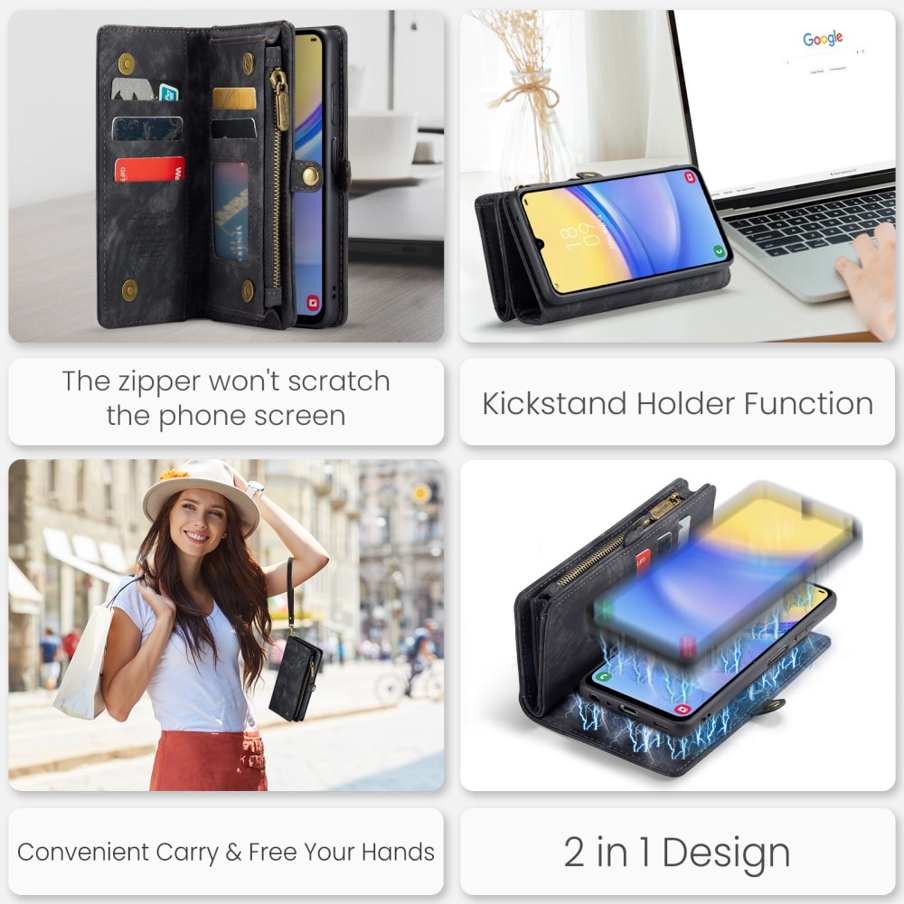 Samsung Galaxy A15 Romslig lommeboketui med mange kortlommer, Grå